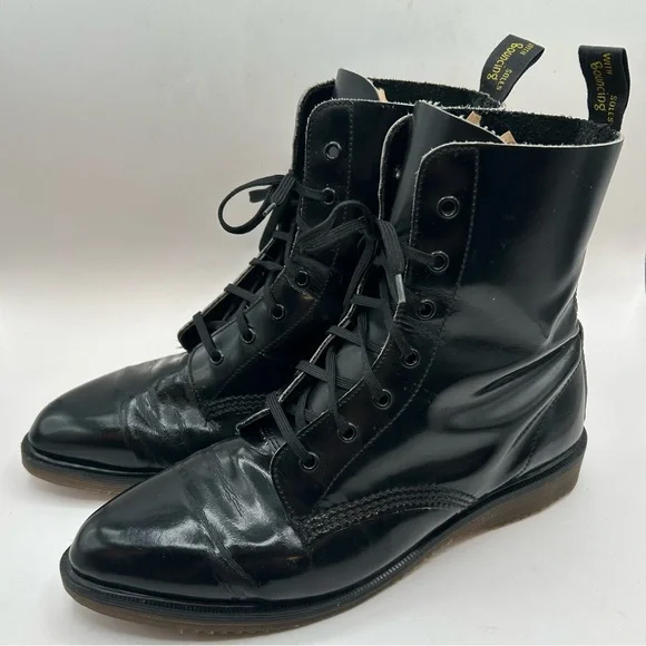 RARE VINTAGE DR. Marten Pointed Toe Black Leather 7 Eye Boot Made in England M8 - Picture 4 of 16